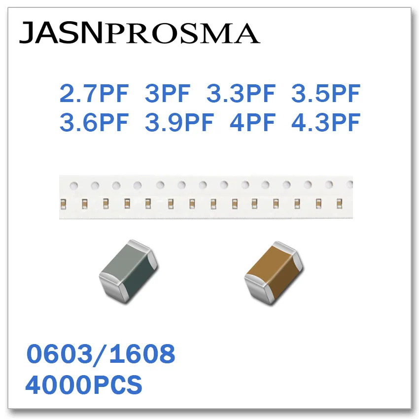 

JASNPROSMA 4000PCS 0603 1608 50V 5% 2.7PF 3PF 3.3PF 3.5PF 3.6PF 3.9PF 4PF 4.3PF SMD high quality New goods capacitors J