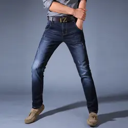 Новинка 2019, модные мужские повседневные джинсы, облегающие прямые байкерские черные джинсы, Мужские штаны для бега, Стрейчевые рваные