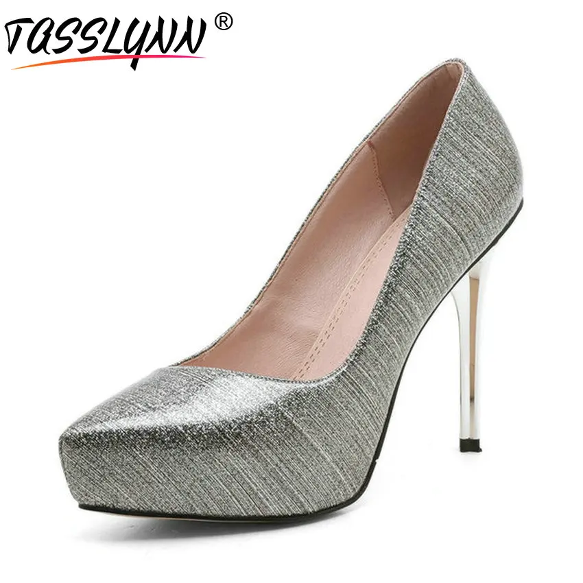 

TASSLYNN 2018 Women's Shoes Slip on Party Pointed Toe Super Thin High Heels Spring Autumn Shallow Wedding Shoes Woman Size 34-39
