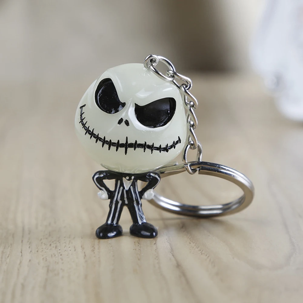 

Nightmare Before Christmas Jack Skellington Keychain Resin Action Figure Key Chain Key Ring Luminous Jack Face Key Holder Gift