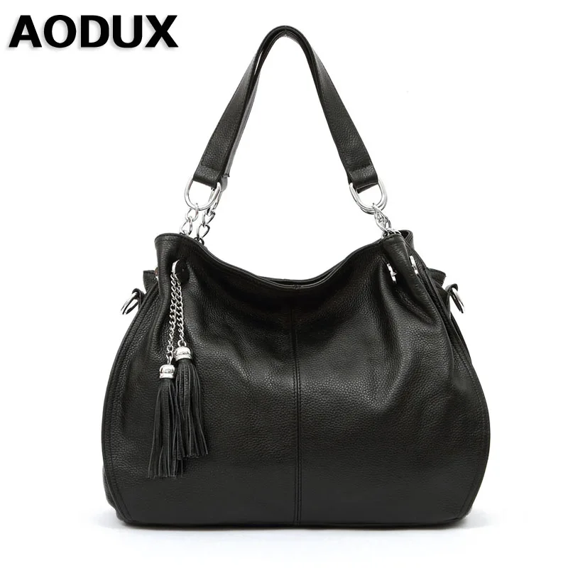 

AODUX Female Ladies Genuine Leather Women Shoulder Bags Fashion Girl Crossbody Messenger Bag Luxury handbags Black/White Color