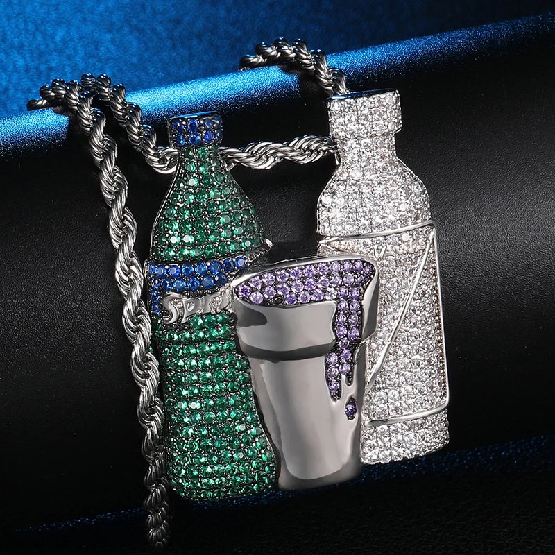 Хип хоп Многоцветный кубический циркон Iced Out блестящая бутылка вина фиолетовый