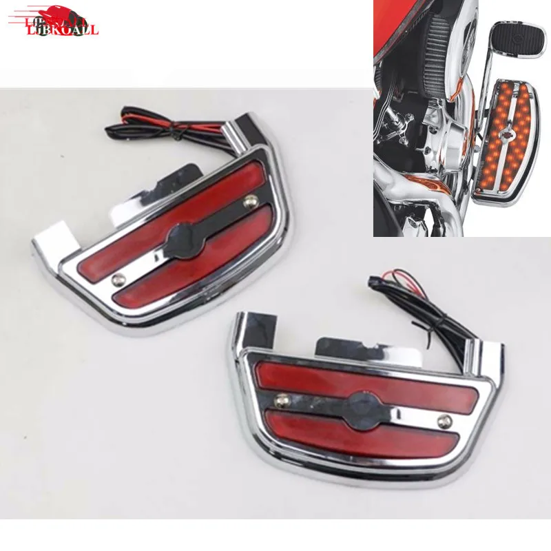 2 Pcs Motorcycle Chrome/Red LED Lighted Rear Footrest Passenger