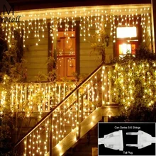 Рождественская гирлянда, светодиодный светильник-Гирлянда для занавесок, 220 В, 4 м, 96 Светодиодный s, для помещений, светодиодный вечерние, для сада, для сцены, для улицы, декоративный светильник