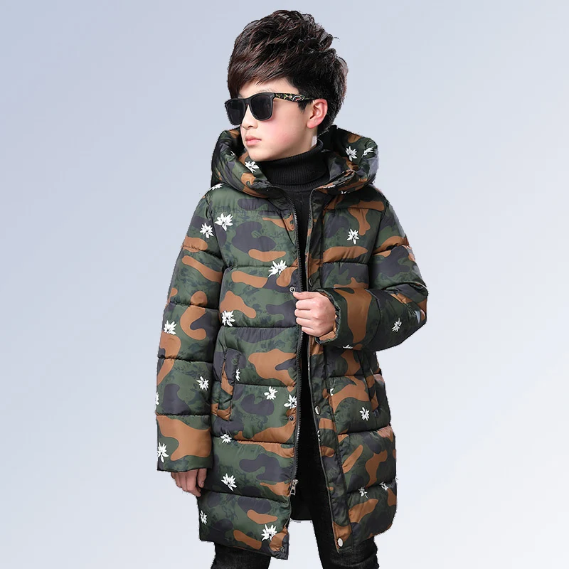

2018 Winter Sports Jackets Boys Hooded Camouflage Winter Jackets Kids Teenage Autumn Cool Boys Clothes 4 6 8 12 14 Years