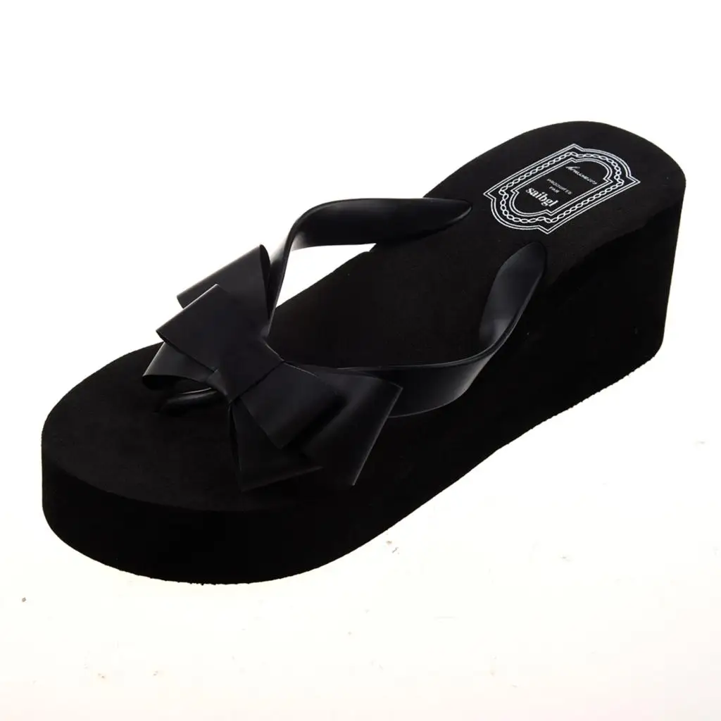 AUAU Ladies Summer Platform Flip Flops Thong Wedge Beach Sandals Knot Bow Shoes