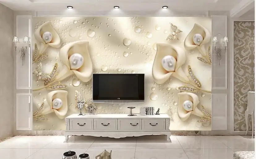 3d calla butterfly silk water wave reflection TV background wall wall papers home decor designers 3d calla butterfly silk water wave reflection TV background wall wall papers home decor designers