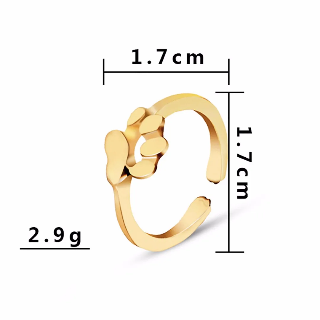 Lovely Animal Ring Vintage Cat Dog Paw Print Laides Ring Alloy Gold Silver Open Ring Pet Cute Rings Girls Kids Christmas Gift