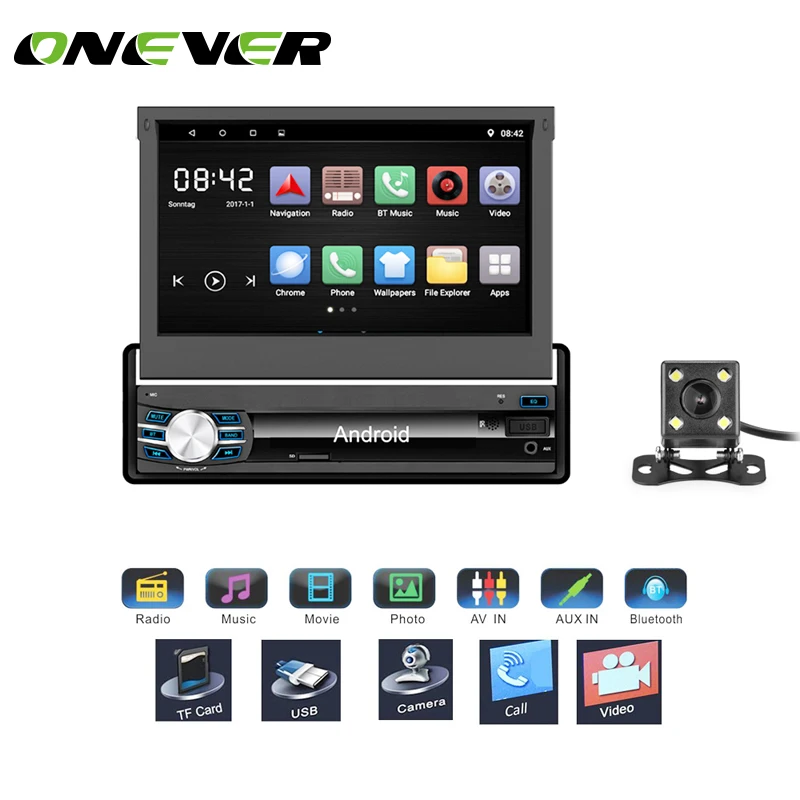 Выдвижной Авторадио 7 &quot1 DIN Android 6 0 1080P GPS Bluetooth навигация стерео плеер полностью
