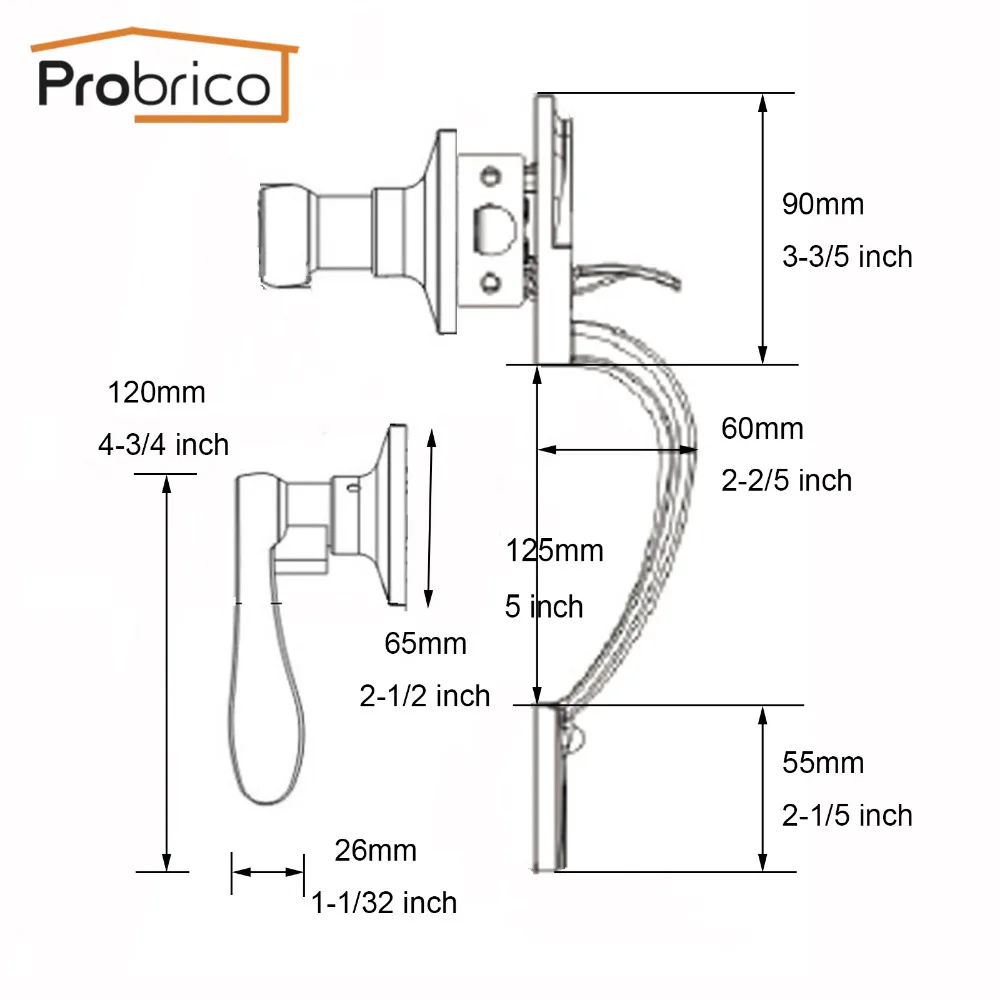 Probrico ручка дверные ручки, замок комплект одноцилиндровый спереди и длинное сзади рычаг с защелкой без ключа проход замки матовый Никель дверные ручки