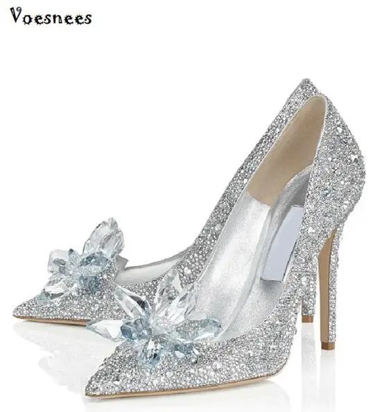 Cinderella Glass Pointed High  Heels  Crystal Silver Bottom 