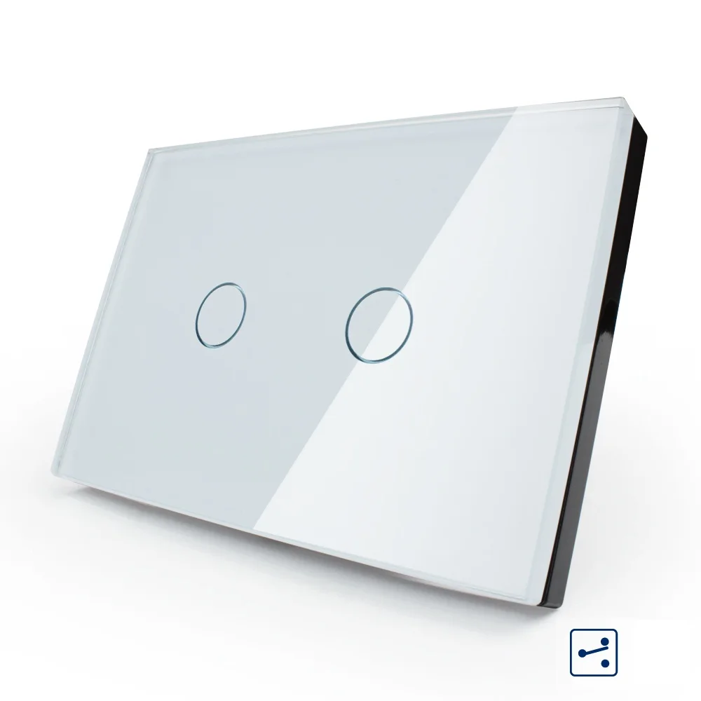 Smart Wall Switch, 2 gang 2 way, White Glass Panel, US/AU standard