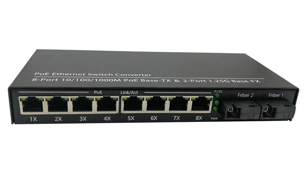 POE коммутатор 8 RJ45 2 SC fiber Gigabit Ethernet коммутатор медиаконвертер волоконно-оптический одномодовый UTP порт 10/100/1000 м