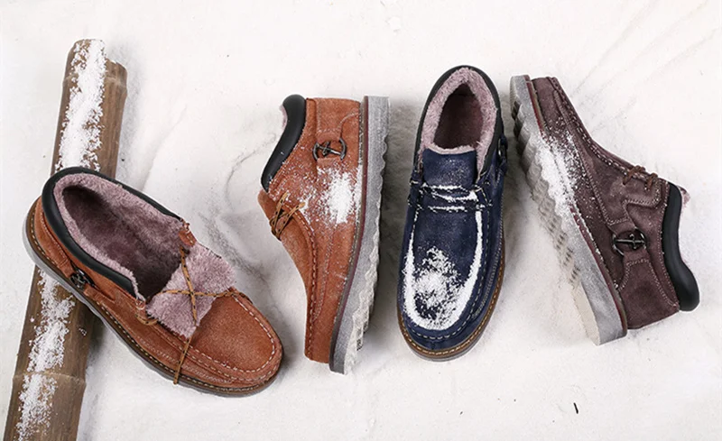 QIYHONG/большие размеры 38-45; мужские зимние ботинки; зимние плюшевые мужские ботинки из коровьей замши на шнуровке; роскошные мужские теплые ботильоны из натуральной кожи