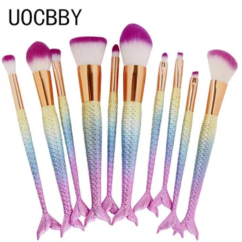 

New Mermaid Foundation Powder Eyeshadow Contour Concealer Blush Makeup Brushes Set Rainbow Comestic Beauty Make Up Kits 6/10PCS