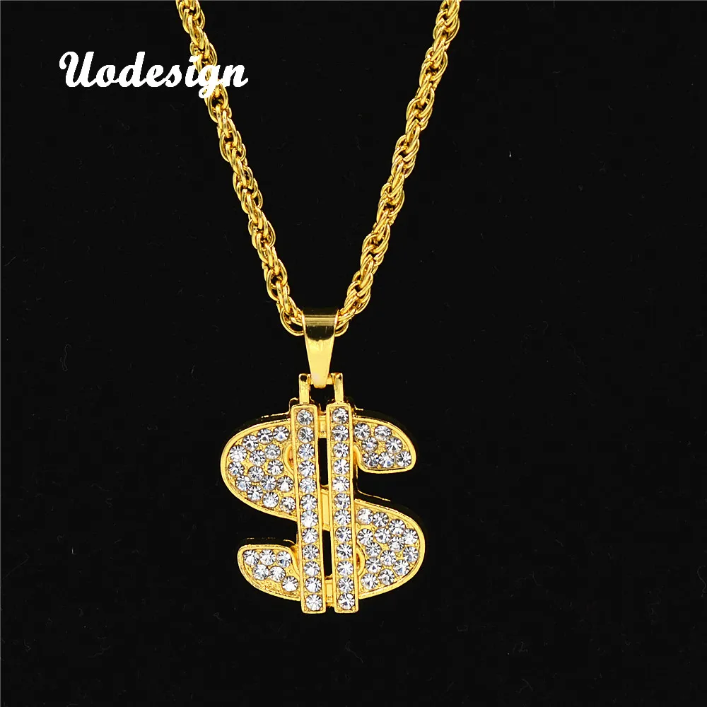 

Uodesign Necklace Hip Hop Rap Singer Gold Color US Dollar Pendant Necklace Chain Accessories Hiphop Jewelry Money