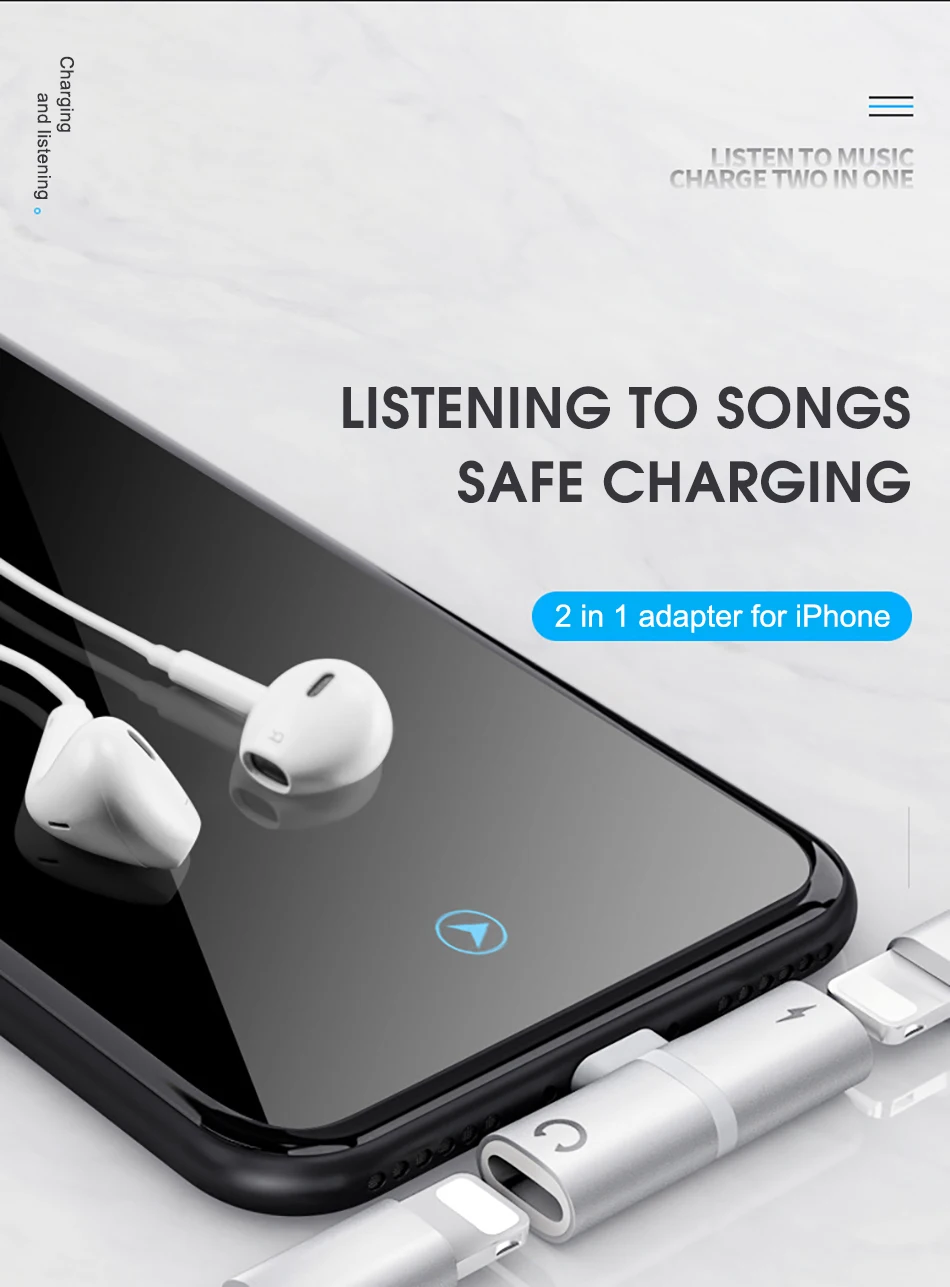 !ACCEZZ 3 IN 1 Earphone Audio Adapter For iphone  X 8 7 Plus XS MAX XR Fast Charge Listening Adapter Dual Lighting AUX Splitter (1)