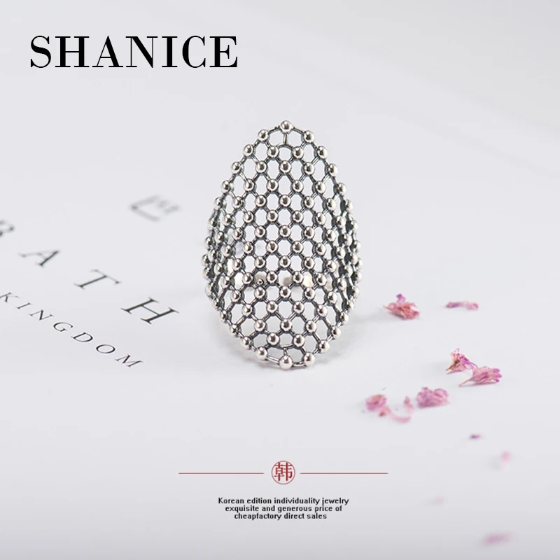 

SHANICE 925 Sterling Silver Big Net Weave Opening Adjustable Ring for Women Wide Finger Rings Wholesale Female Jewelry
