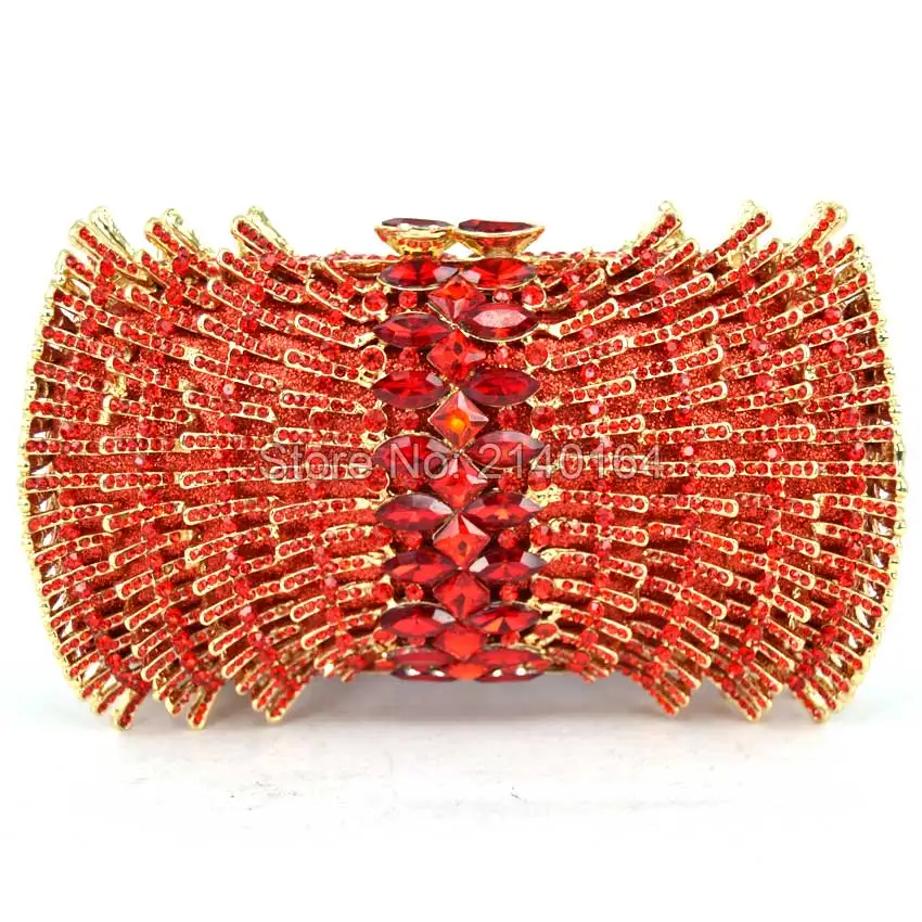 

Women Party Handmade Red Diamond Clutch Bag Bridal Wedding Beaded bags Metal Clutches Hard Case Crystal Beading Evening Bag Q12