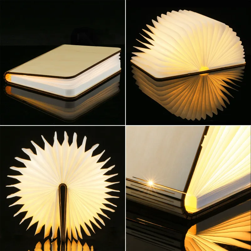 

LED Night Light Folding Book Light USB Rechargeable Wooden Magnet Cover Table Lamp Desk Ceiling Decor White/WarmWhite Colorful