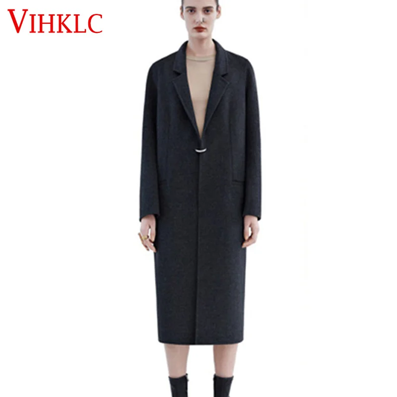 

2017 Fall Winter Women Simple Classic Pure Color Maxi Wool Long Coat UK Female Outerwear manteau femme abrigos mujer za A219