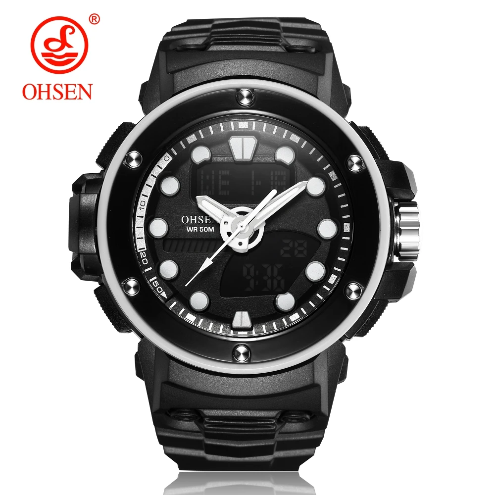 Новое поступление OHSEN Модные кварцевые цифровые часы мужские LED 50 м спортивные