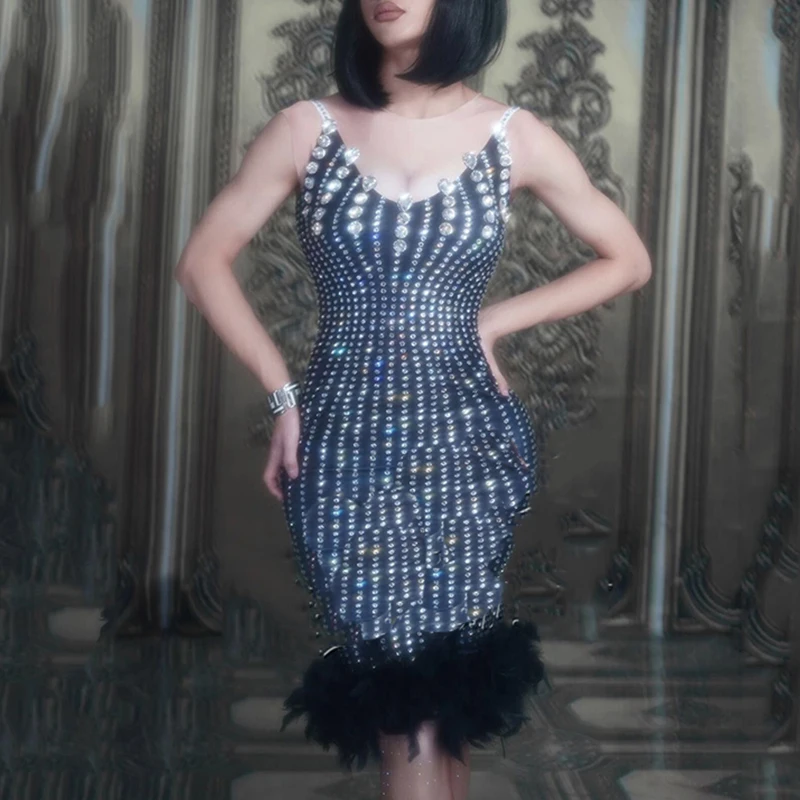 Sexy Dance Costume Rhinestone Stage Dress For Singers Woman Nightclub Dj Outfit Gogo Performance Cl