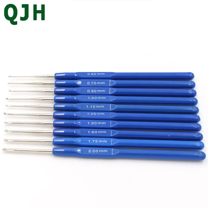

10pcs/Set Blue Plastic Handle Aluminium Crochet Hooks Knitting Needles Set Weave Craft with Wool yarn Craft Tools 0.6-2.0mm