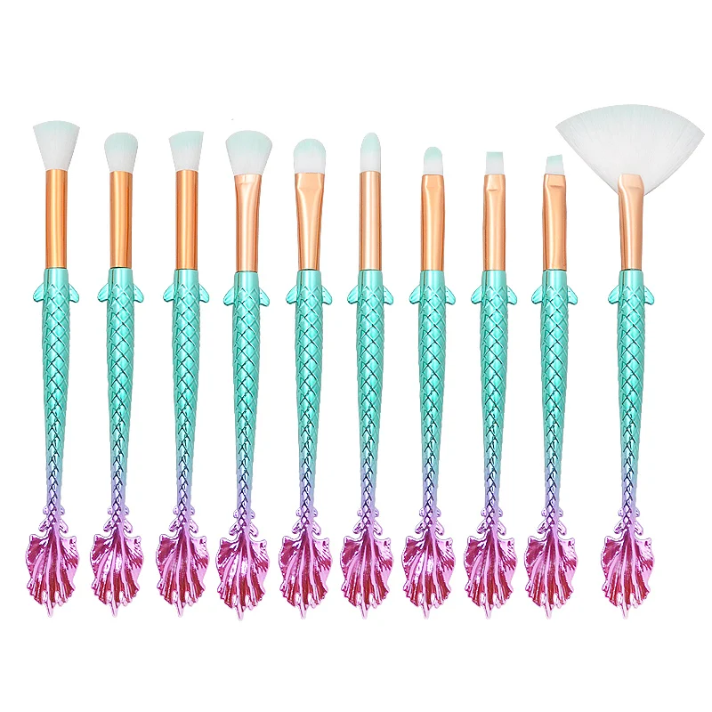 

10pcs Unique Mermaid Makeup Brushes Set Colorful Fish Style Foundation Powder Eyeshadow Cream Blush Brush