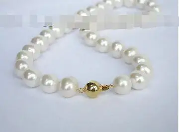 

Free Shipping>> new hot lustrous AAA 12mm round white FW pearl necklace 14KT