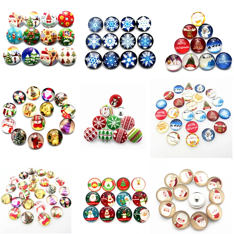 

10pcs/lot Christmas Santa Claus Glass Snaps Buttons 18mm Snaps Charms Fit Ginger Snaps Bracelets&Bangles Jewelry