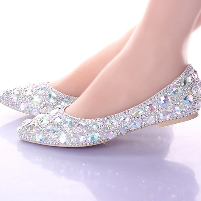 Online Get Cheap Silver Wedding Shoes Flats -Aliexpress.com Flat Heels Pointed Toe AB Crystal Wedding Shoes Silver Dancing Flats Performance Show Women Dress Shoes - Online Get Cheap Silver Wedding Shoes Flats -Aliexpress.com
