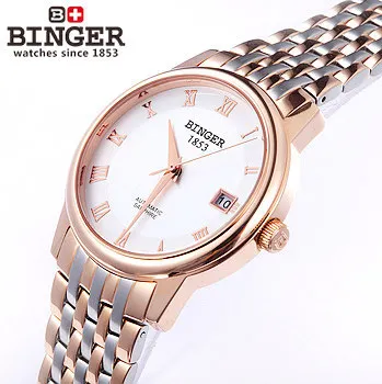 Binger brand Wristwatch new 2017 men watches Luxury Mechanical Date Mens Stainless Steel waterproof watch Gold Roma Watch
