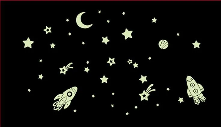 

FREE SHIPPING Cheap Cosmic Star Spaceship Cartoon DIY Kid's Room Decoration Glow In The Dark Luminous Wall Sticker