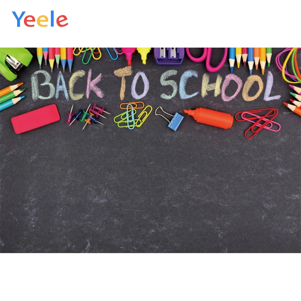 

Yeele Blackboard Back to School Pencils Clip Colors Photography Backgrounds Customized Photographic Backdrops for Photo Studio