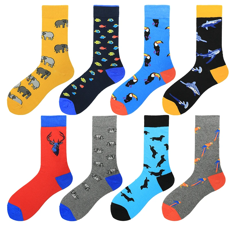 

PEONFLY New Arrived Happy Socks Men Funny Art Harajuku Style Streetwear Hip Hop Cartoon Animals Designer Crew Sock Gift