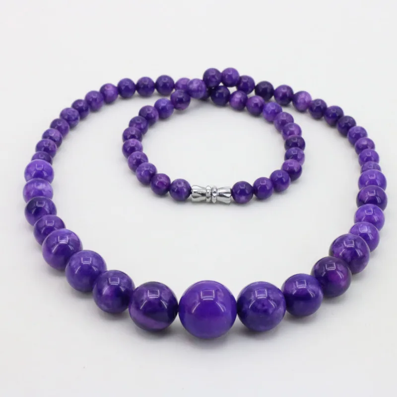 

Charoite chalcedony round bead tower chain 6-14mm stone necklace 18" DIY earrings women fashion jewelry suit