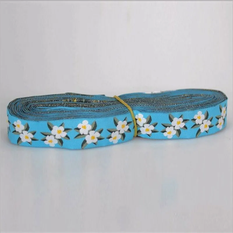 

2016 New 7/8"22mm 10 Yard/20 Yard 100% Polyester White flowers Woven Jacquard Ribbon For DIY Accessories Headwear Or Dog Collar