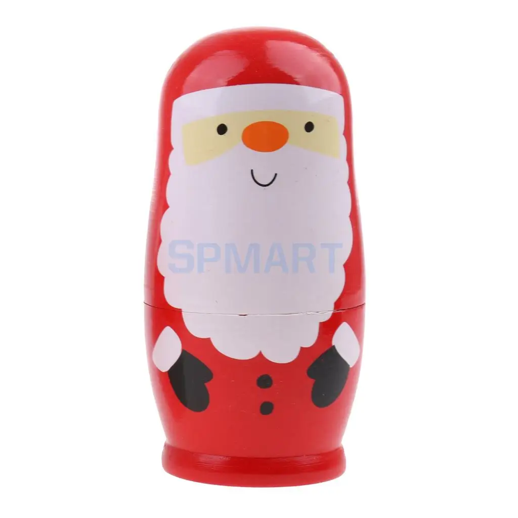 6Pcs Cute Hand Painted Wooden Russian Nesting Babushka Matryoshka Santa Claus Dolls Home Office Decor Christmas Gift