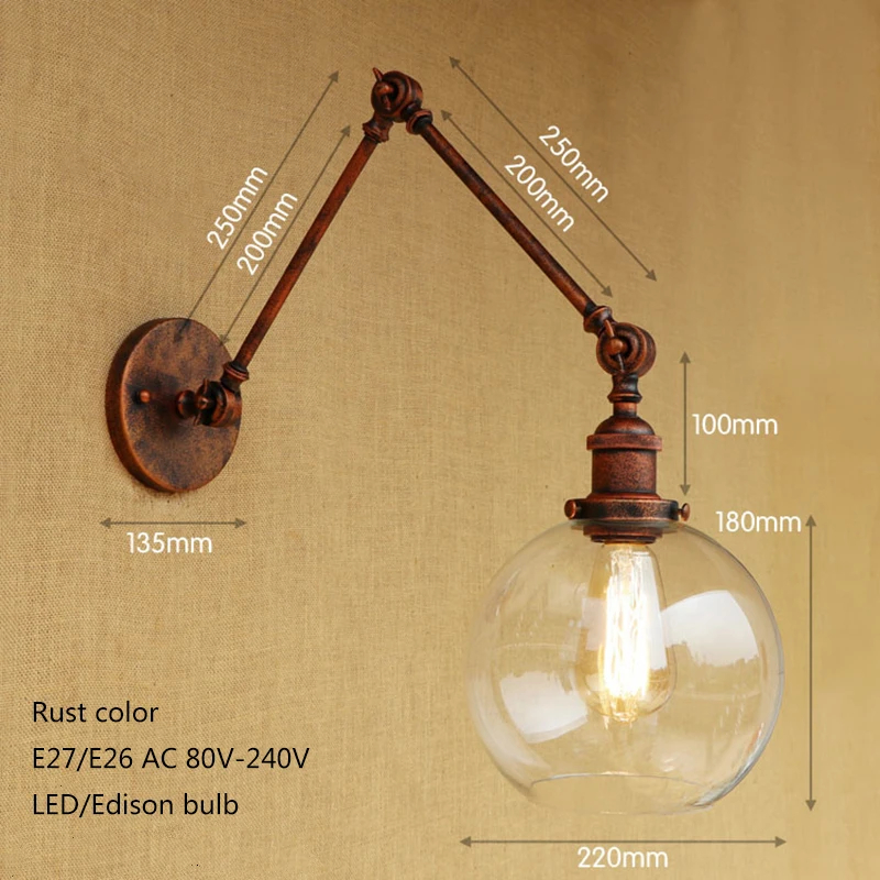 Ретро Лофт настенный светильник стекло абажура бесплатно настроить кулисой sconc светодио дный настенный светильник для гостиной спальня
