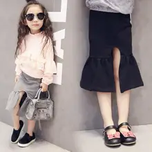 Новая летняя серая и черная юбка-карандаш для маленьких девочек модная детская юбка с разрезом детская юбка из хлопковых материалов с воланом 2-7 лет