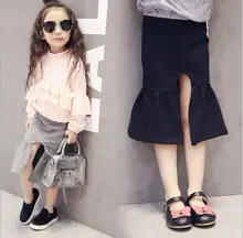 Gris y negro 2016 del verano nuevas niñas falda lápiz moda de split para niños falda material de algodón volantes traje pettiskirt 2 – 7 T faldas