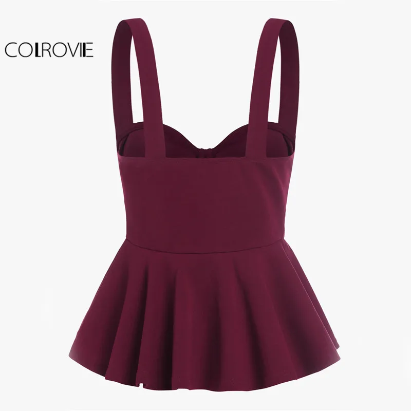 COLROVIE Узелок Милая баска Cami Top сексуальные милые Бордовые женские тонкие топы без рукавов модные повседневные Топик с оборкой