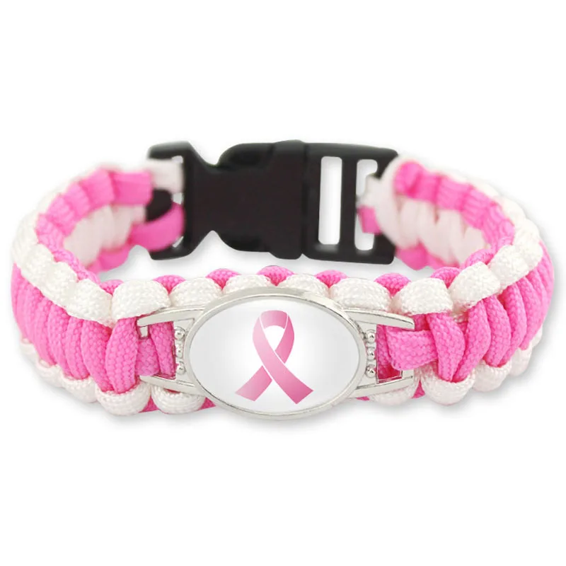 Breast Cancer Awareness Medical Alert Bracelet Outdoor Camping Rescue Braided Rope Paracord Survival For Women | Украшения и