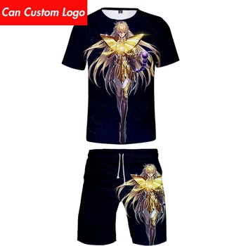 

2019 two piece set tshirt and shorts Harajuku men Saint Seiya t shirt streetwear harajuku Short Sleeve Plus Size streetwear