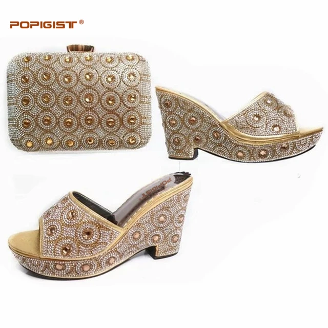 Gold New Arrival Wedges 2018 Italian Shoes with Matching