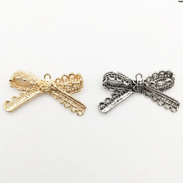 

20 PCS 23*42mm Fashion Style Metal Alloy Gold Antique Silver Bowknot Pendant Charm For Jewelry Making