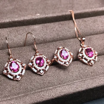 

KJJEAXCMY boutique jewels 925 sterling silver inlaid with natural pink topaz pendant ring earrings 3 set flowers flow curve new