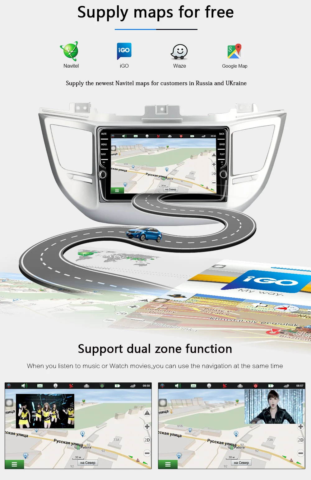 Perfect Funrover 2 din Car dvd Multimedia player Android 8.0 for Hyundai Tucson IX35 2016 2017 car radio gps navigation stereo IPS 2GRAM 13