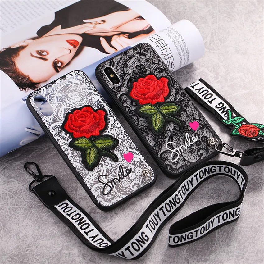luxury cute Fashion Rose Flower hard PC Phone copy cover coque case For Apple iPhone 7 8 6 6s 5 5s SE Plus Woman Lace |